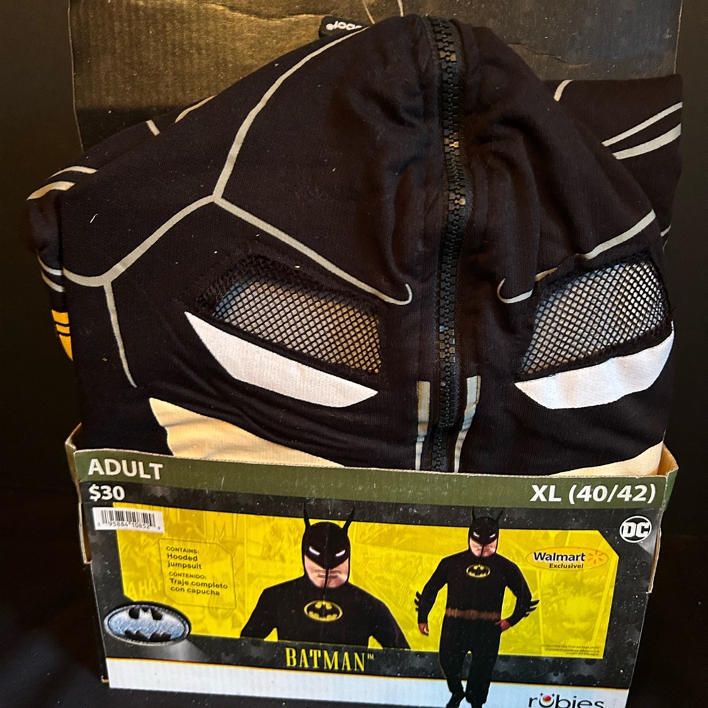 BATMAN DC Halloween Costume Hooded Jumpsuit  Adult XL 40/42